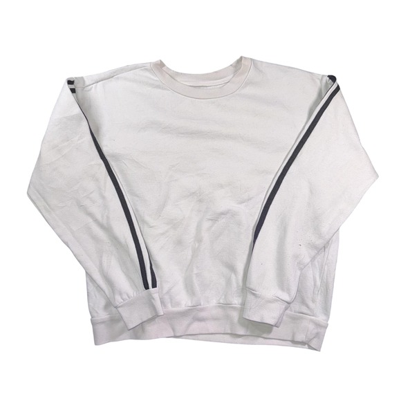 Sweaters - SWS/ACTIVE Sweatshirt Womens Large White Fleece Pullover Stripe Crewneck